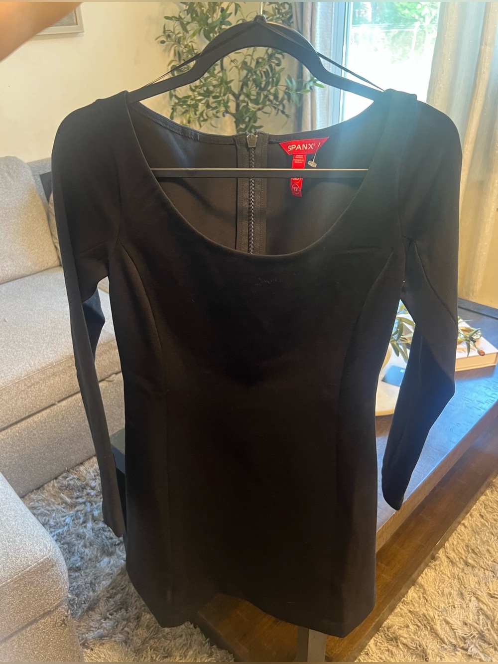 SPANX Black Scoop-Neck Long-Sleeve Mini Dress